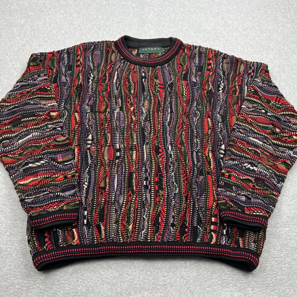 VTG Tundra Sweater Men's XL Multi Chunky 3D‎ Knit Textured Coogi Crew Sweater
